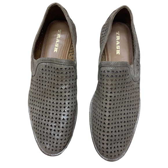 Suede Loafers Shimmer Neutral -Trask Ali Perforated- Beige Laser Cut Metallic - Picture 3 of 5